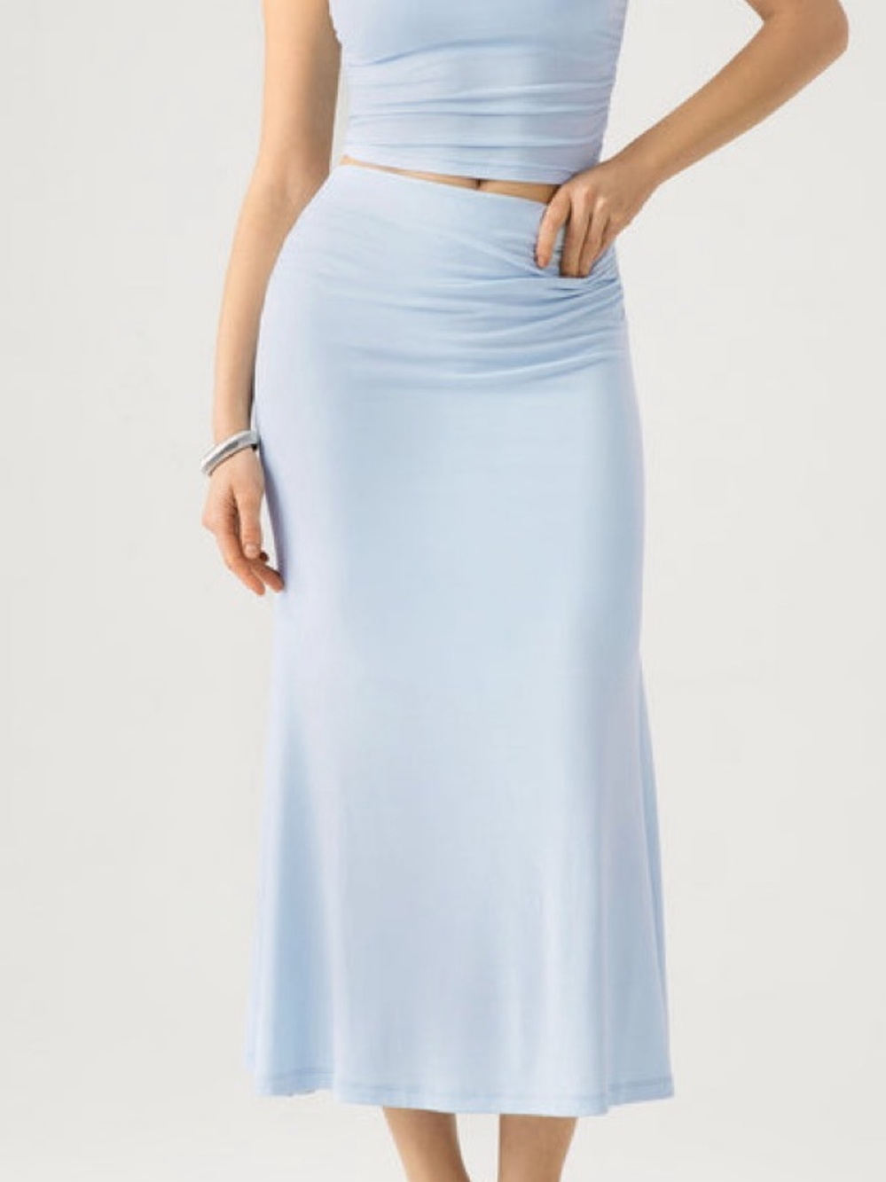 OGL Light Blue Maxi Skirt - Stretch High-Waist Silhouette